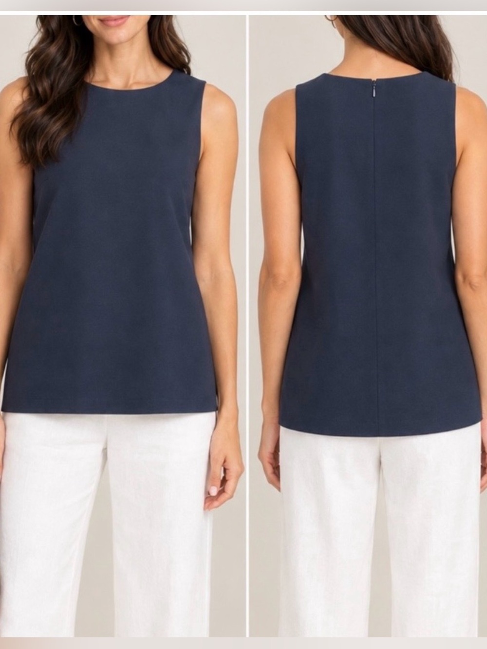 Theory Blue Yinga R Trite Sleeveless Tunic Top L G016524R Crepe Blouse Slit